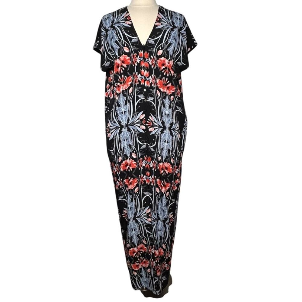 Sabina Musayev Black Floral Mushroom Whimsigoth Midi Maxi Dress Small